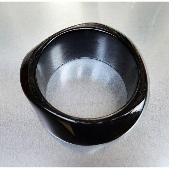 Vintage Chunky Black Lucite Bangle Bracelet Geometric Dome Modernist - Picture 5 of 13